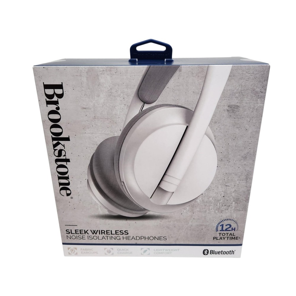 Brookstone Sleek Wireless Over Ear Headphones White Bluetooth USB-C 12H Playtime